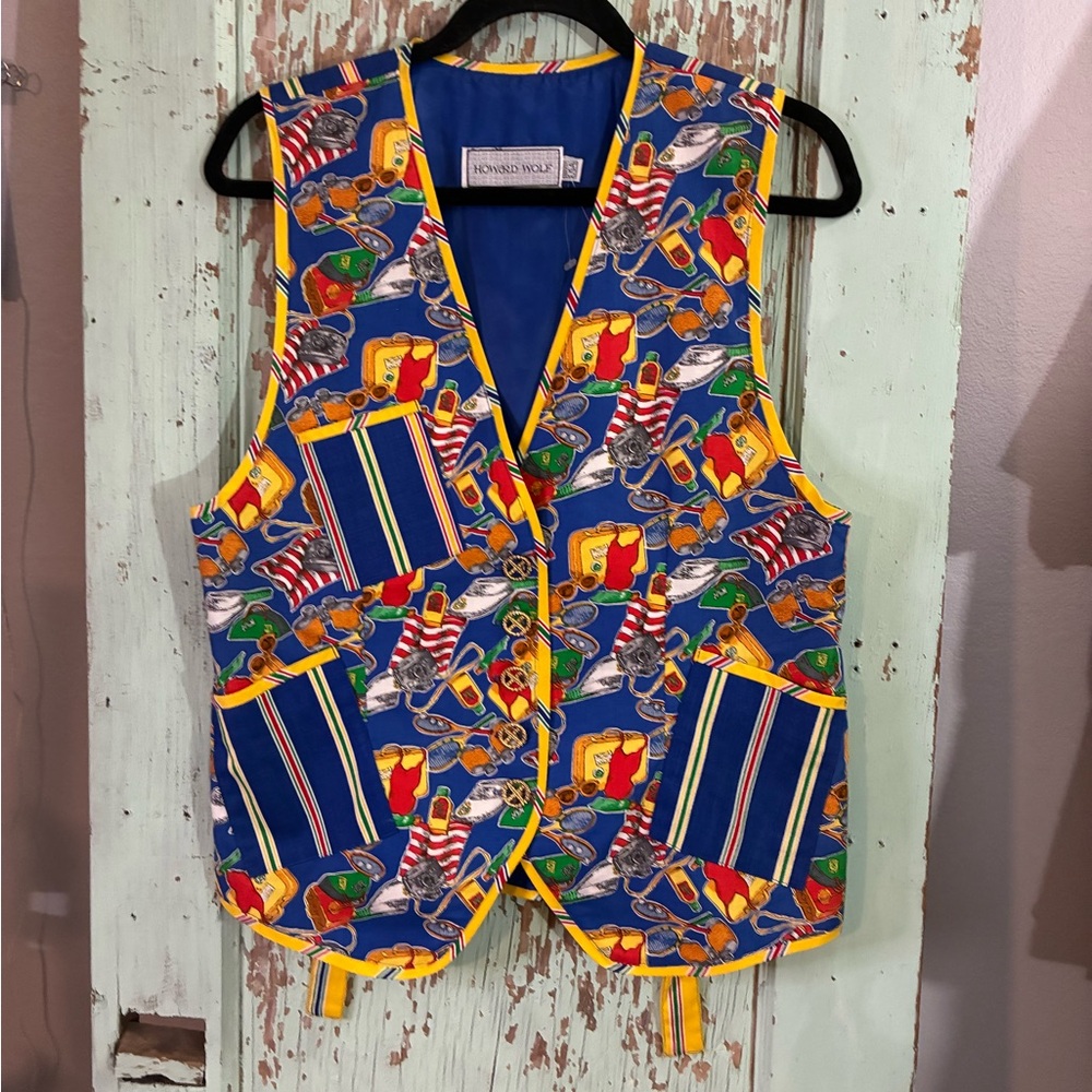 Women’s vintage Howard Wolf blue and yellow retro vest